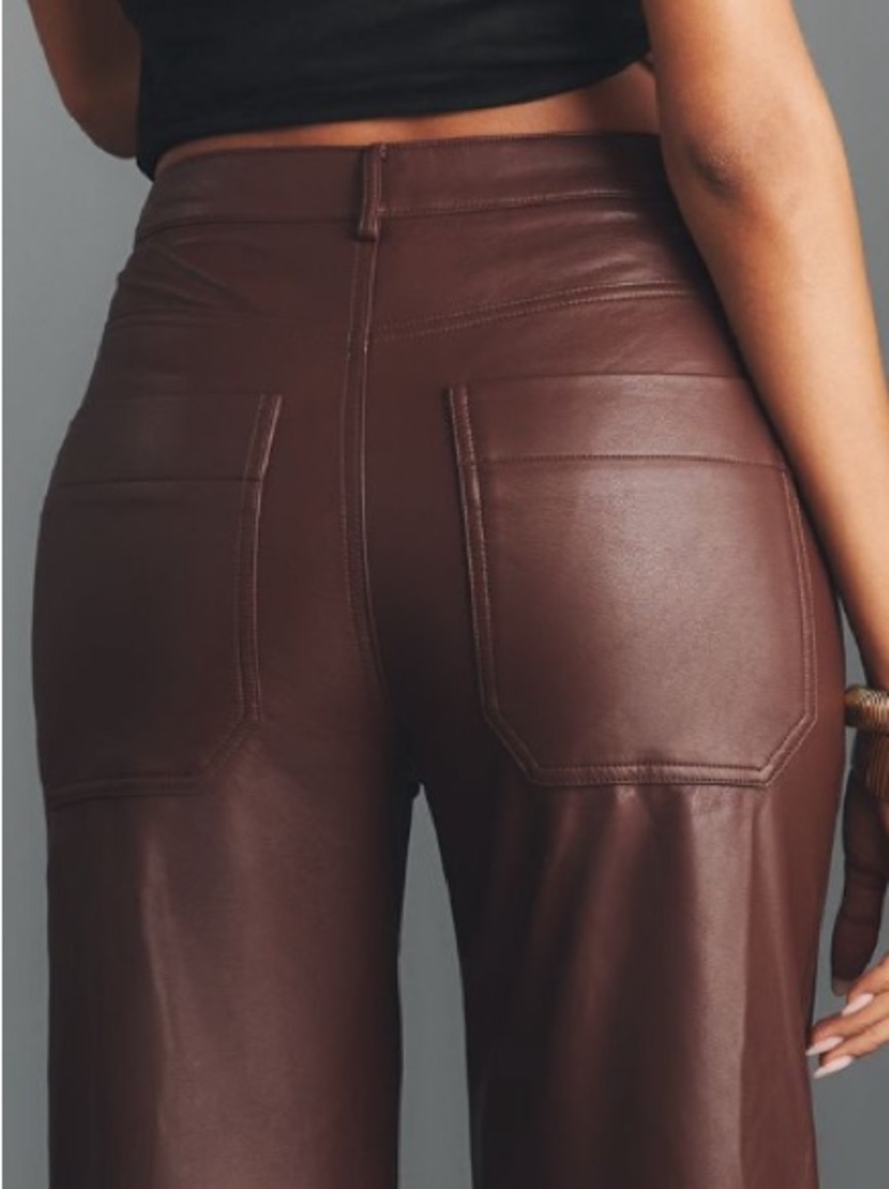 🟠NWT PILCRO Rylan Faux Leather Relaxed High-Rise Flare Pants Cocoa Plum - Picture 6 of 11